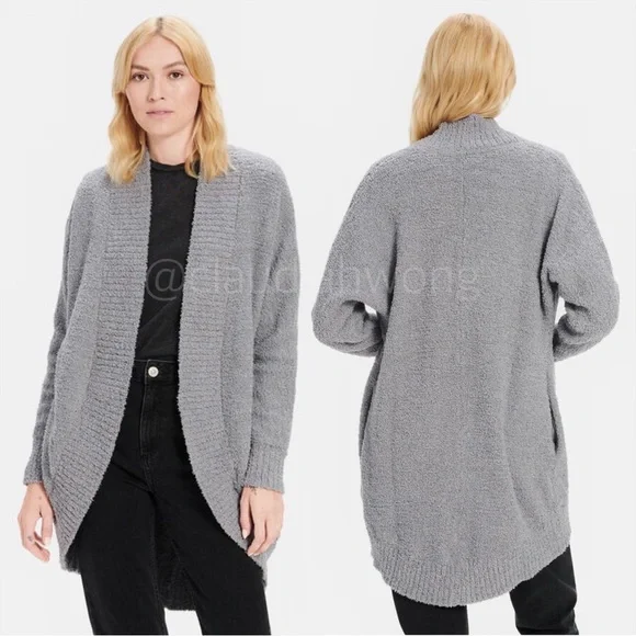 UGG Fremont Fluffy Knit Open Cardigan in Grey - Main Image